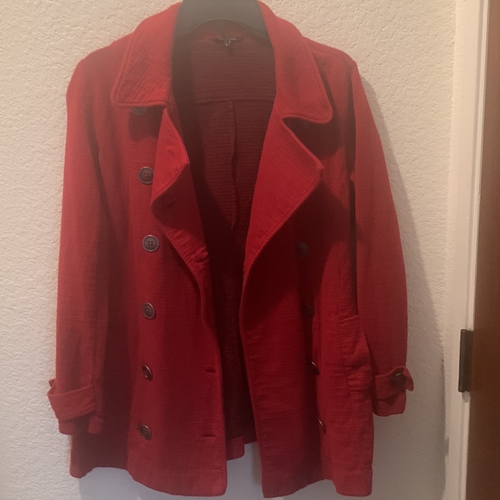 NIC+ZOE Red Pea Coat with Notched Lapels - Picture 3 of 9